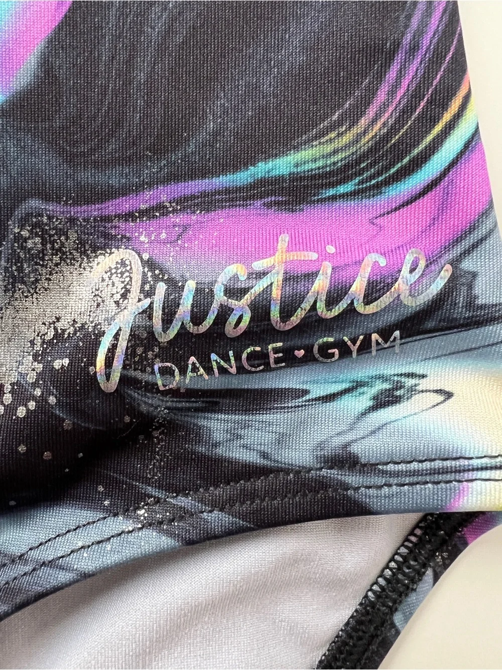 Justice Dance Gym Leotard Girls M 10 Black Neon Marble Gymnastics Dance